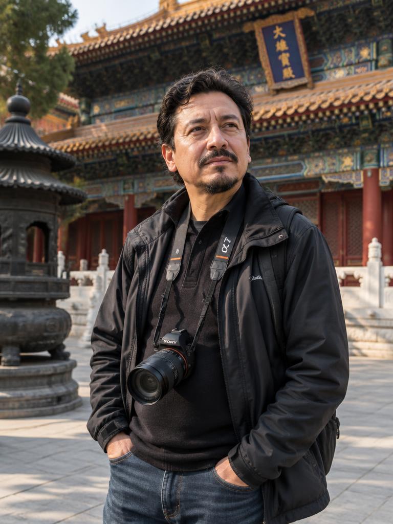 Nestor Sulu in a Chinese temple courtyard